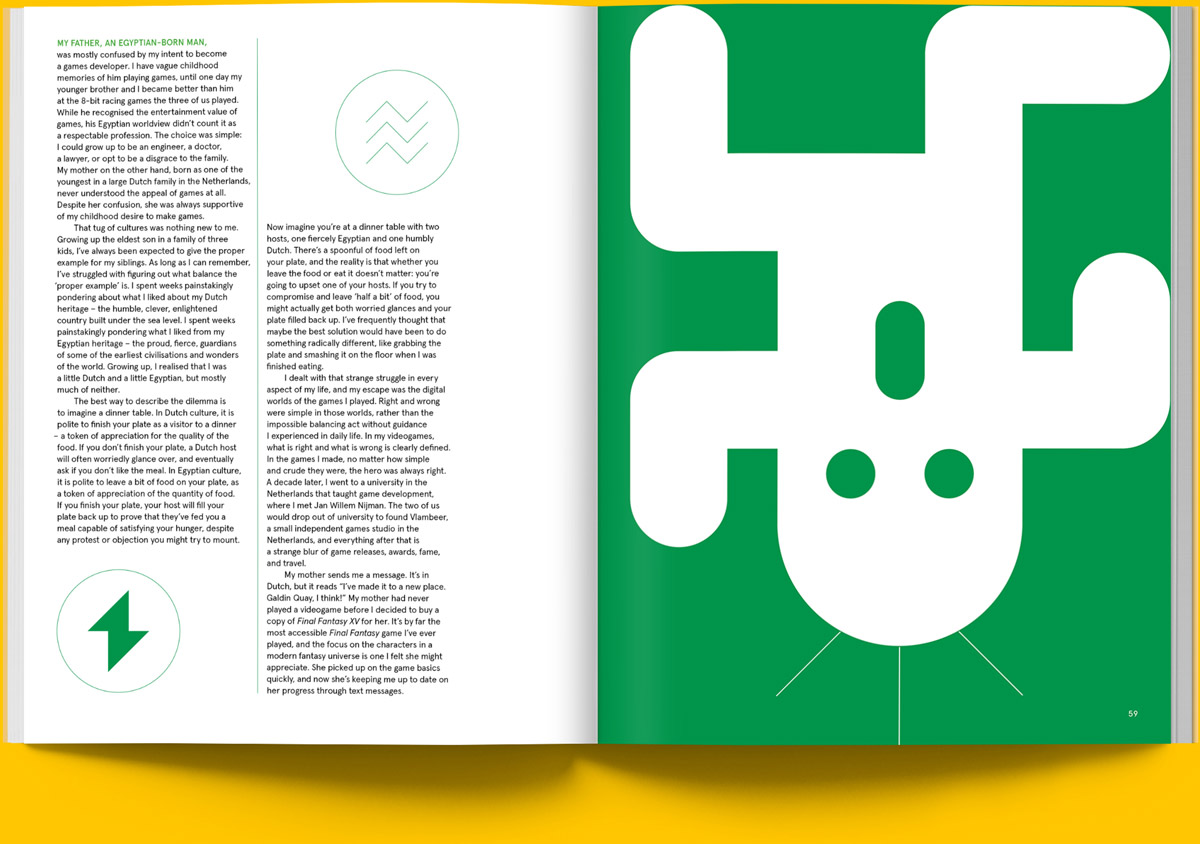 Magazine spread of article exploring the concept of games as a language and culture